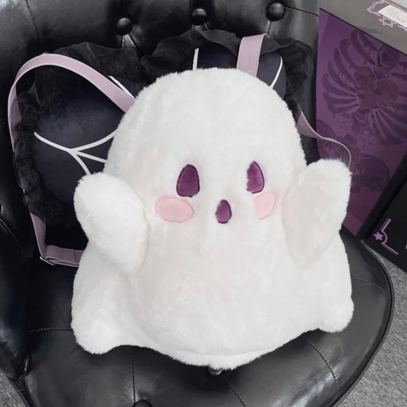 Moon Goddess Emporium Handbags - Plush Fuzzy Ghost Backpack/ Handbag Halloween